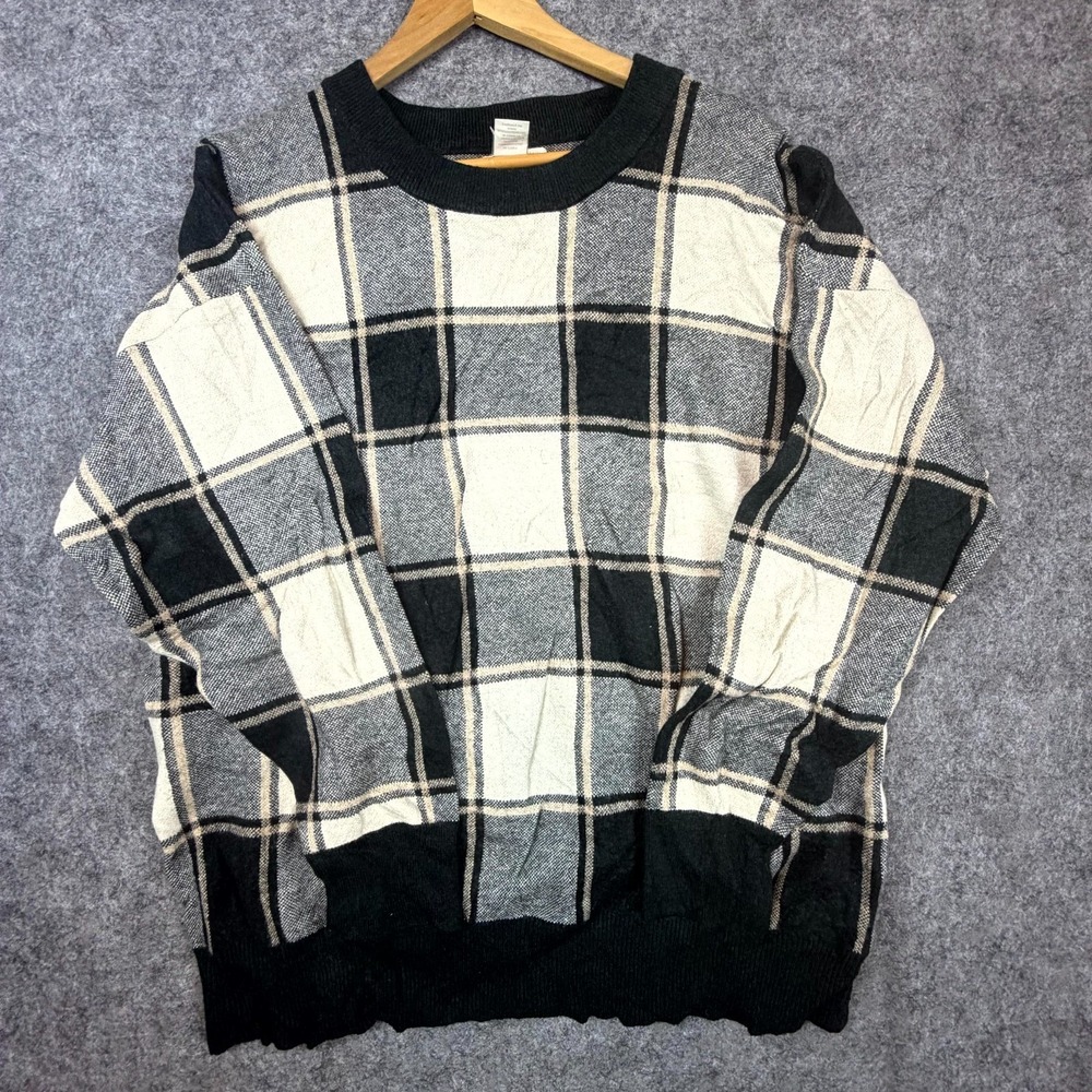 Christian Siriano New York Sweater Womens 1X Black White Plaid Academia Preppy